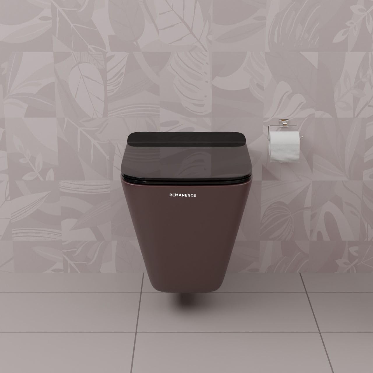 REMANENCE-EUROPEAN Style Ceramic Wall Mount Commode for Bathrooms with Soft Close Seat Cover (Brown)