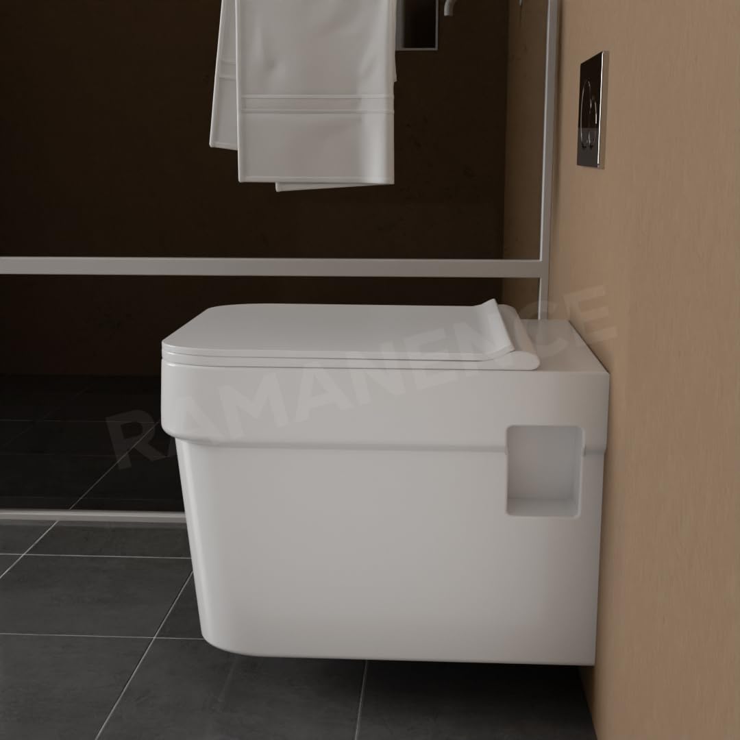 REMANENCE-SARA Ceramic Wall Mount/Wall Hung Western Toilet Commode for Bathrooms With Soft Close Seat Cover