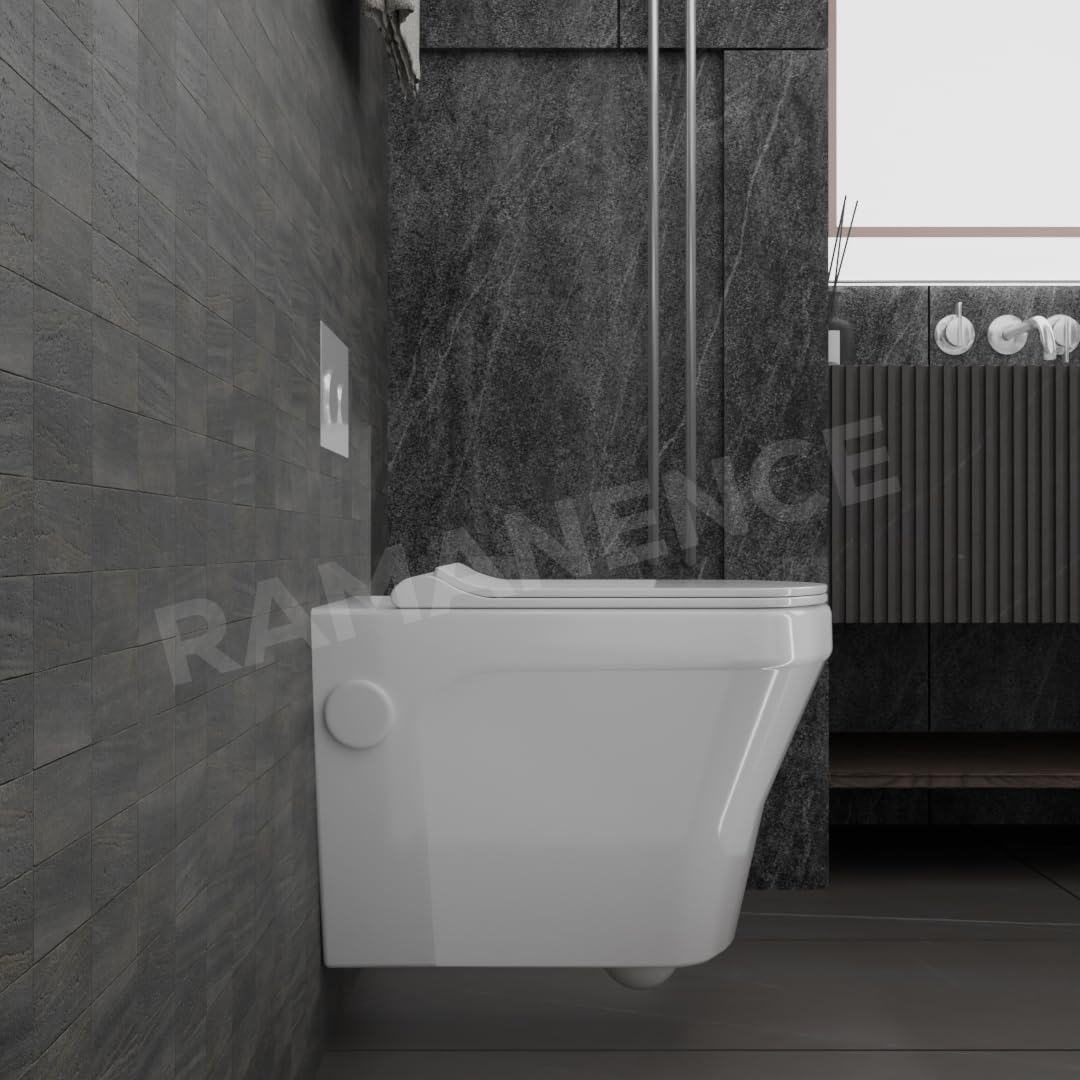REMANENCE-TONIA Ceramic Wall Mount/Wall Hung Western Toilet Commode for Bathrooms With Soft Close Seat Cover
