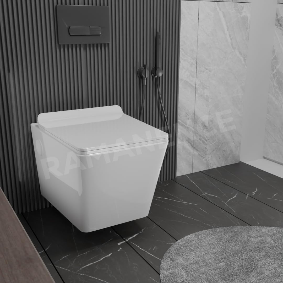 REMANENCE-JETA Ceramic Wall Mount/Wall Hung Western Toilet Commode for Bathrooms With Soft Close Seat Cover