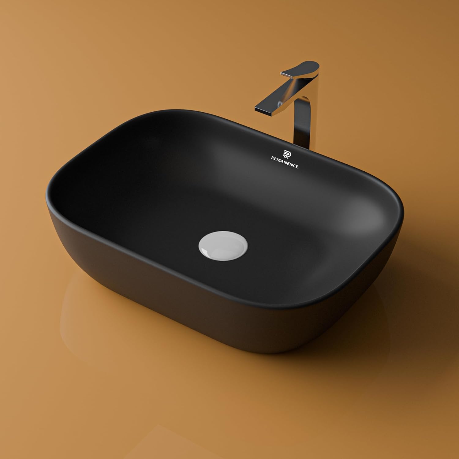 REMANENCE Premium Ceramic Countertop Wash Basin for Premium Restaurants & Cafés, Luxury Bathrooms, Showrooms & Offices (18 x 13 x 5.5 Inch) (Matte Black Wash Basin)