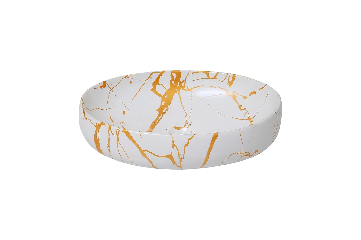 REMANENCE Ceramic Countertop Wash Basin for Designer Bathroom, Boutique Hotels, Luxury Homes (24 x 15 x 6 Inch) (White Gold)