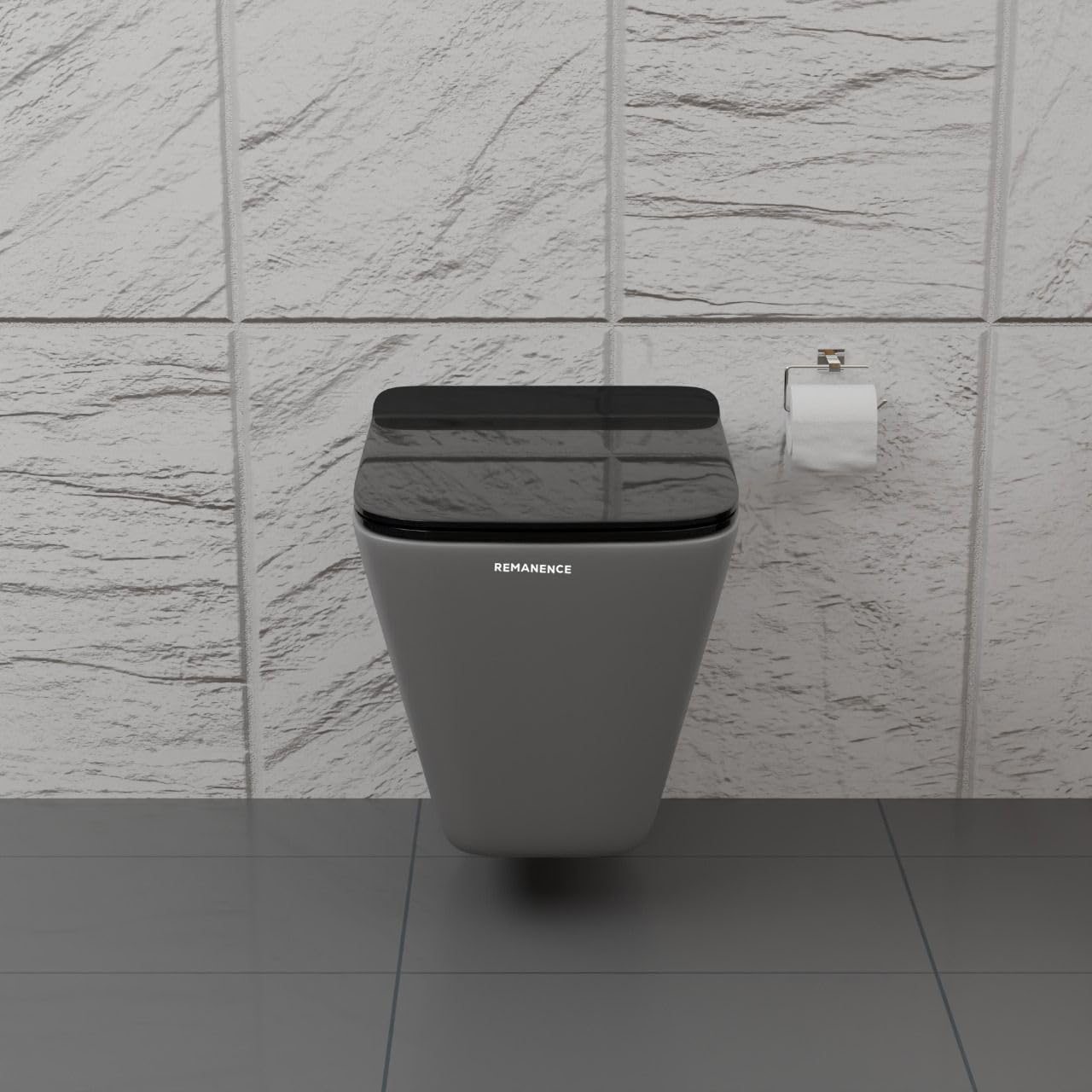 REMANENCE-EUROPEAN Style Ceramic Wall Mount Commode for Bathrooms with Soft Close Seat Cover (Grey)