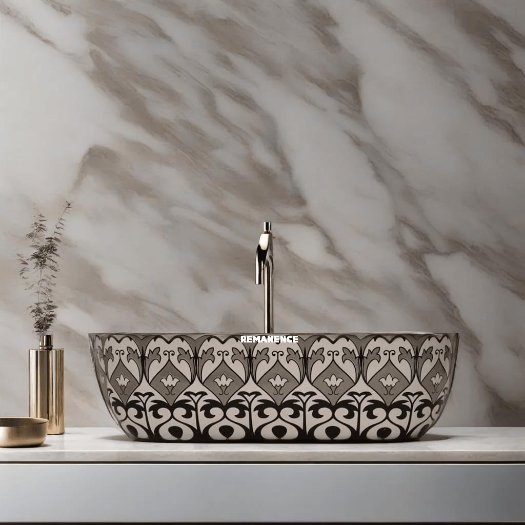 REMANENCE Premium Designer Table Top Wash Basin For Designer Bathrooms, Luxury Homes, Boutique Hotels (18 x 13 x 5.5 Inch) (AD 33 Uniqe Design)