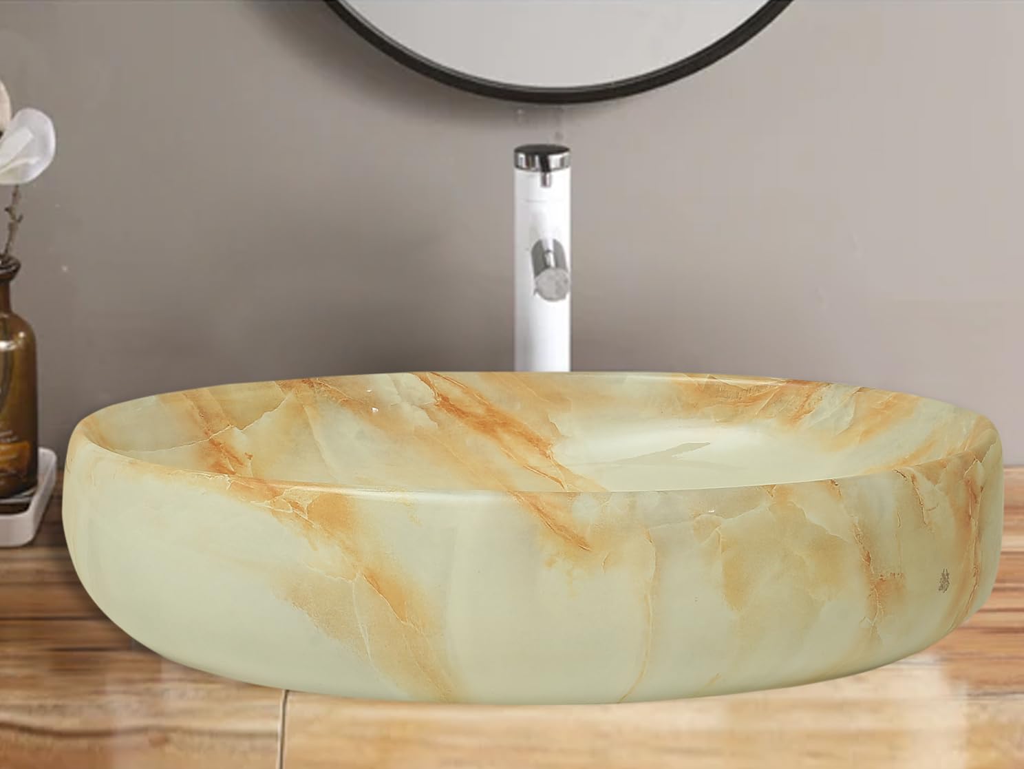 REMANENCE Ceramic Countertop Wash Basin for Designer Bathroom, Boutique Hotels, Luxury Homes (24 x 15 x 6 Inch) (Orange)