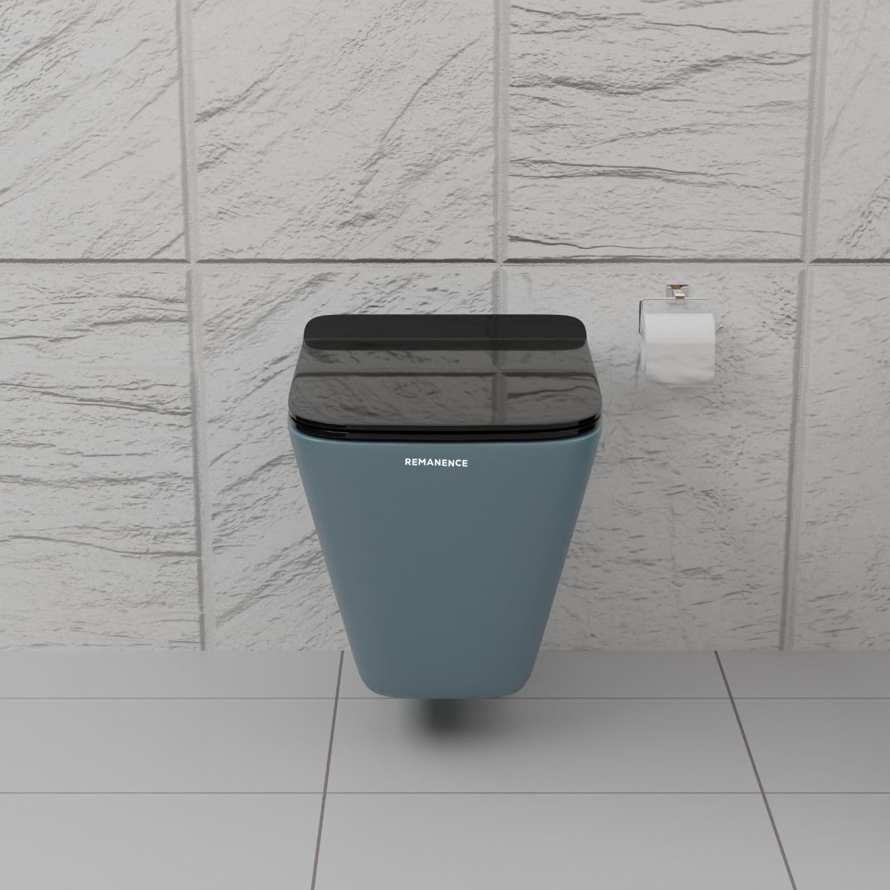 REMANENCE-EUROPEAN Style Ceramic Wall Mount Commode for Bathrooms with Soft Close Seat Cover (Light Blue)