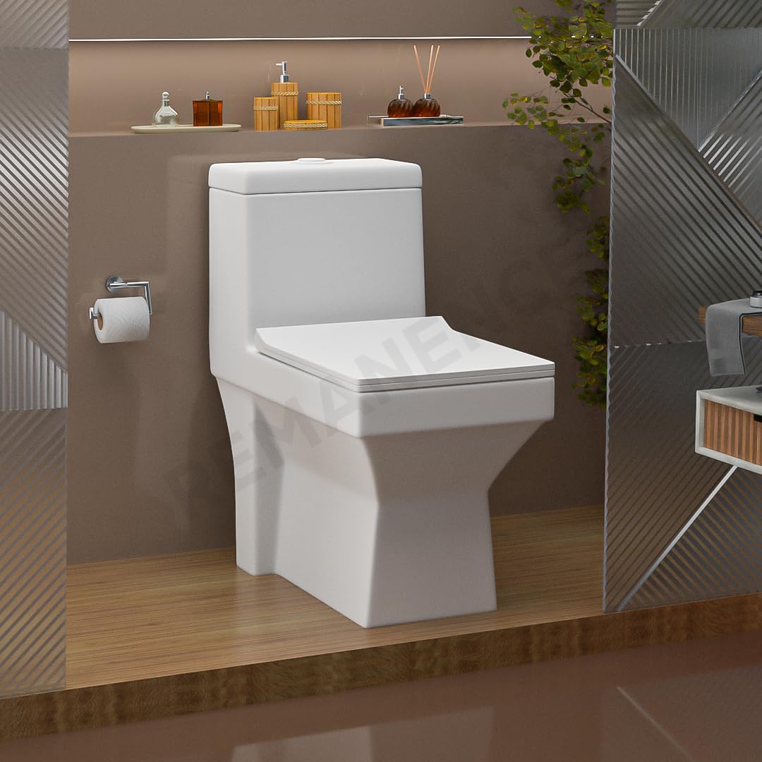 REMANENCE Floor Mounted One-Piece Western Toilet Commode with Soft Close Seat For Bathroom (65.5 x 35.5 x 73 Centimeters) (White)