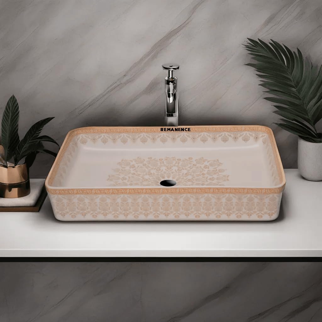 REMANENCE Designer Table Top Wash Basin For Bathroom (24 x 14 x 5 Inch) (Moroccan Design SL 92)