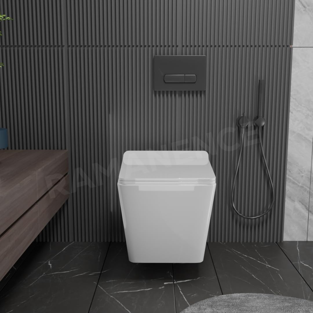 REMANENCE-JETA Ceramic Wall Mount/Wall Hung Western Toilet Commode for Bathrooms With Soft Close Seat Cover