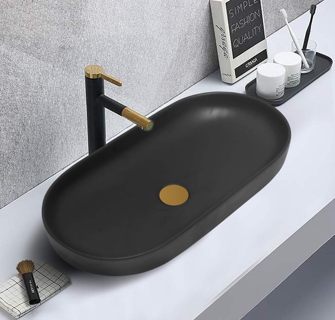 REMANENCE Premium Designer Countertop Wash Basin for Premium Restaurants & Cafés, Luxury Bathrooms, Boutique Hotels & Resorts (28 x 14 x 5.5 Inch) (Black)