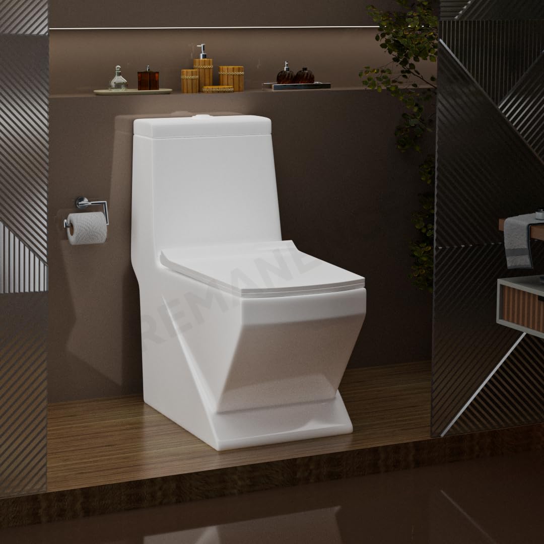 REMANENCE Floor Mounted One-Piece Western Toilet Commode with Soft Close Seat For Bathroom (68D x 37W x 71.5H Centimeters) (White)