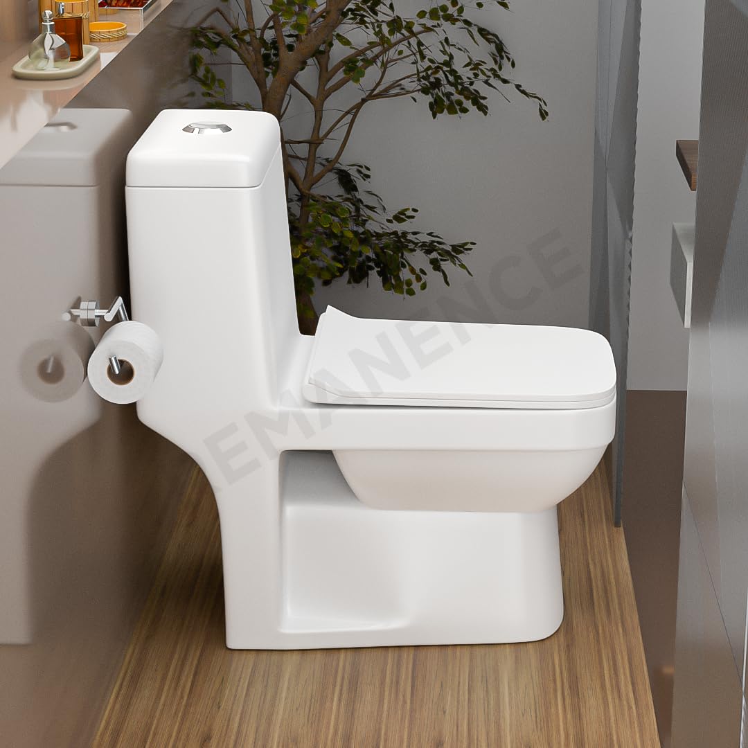 REMANENCE Floor Mounted One-Piece Western Toilet Commode with Soft Close Seat For Bathroom (68 x 37 x 71.5 Centimeters) (White)