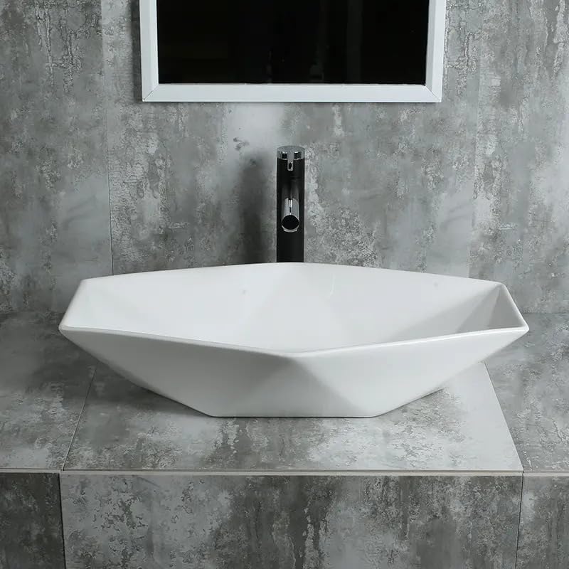 REMANENCE-SPYDER Shape Premium Tabletop Wash Basin for Premium Restaurants & Cafés, Boutique Hotels & Resorts, Luxury Bathrooms (23 x 15 x 5 Inch) (White)