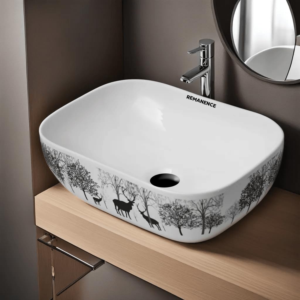 REMANENCE Premium Designer Table Top Wash Basin For Designer Bathrooms, Luxury Homes, Boutique Hotels (18 x 13 x 5.5 Inch) (Animal Printed)