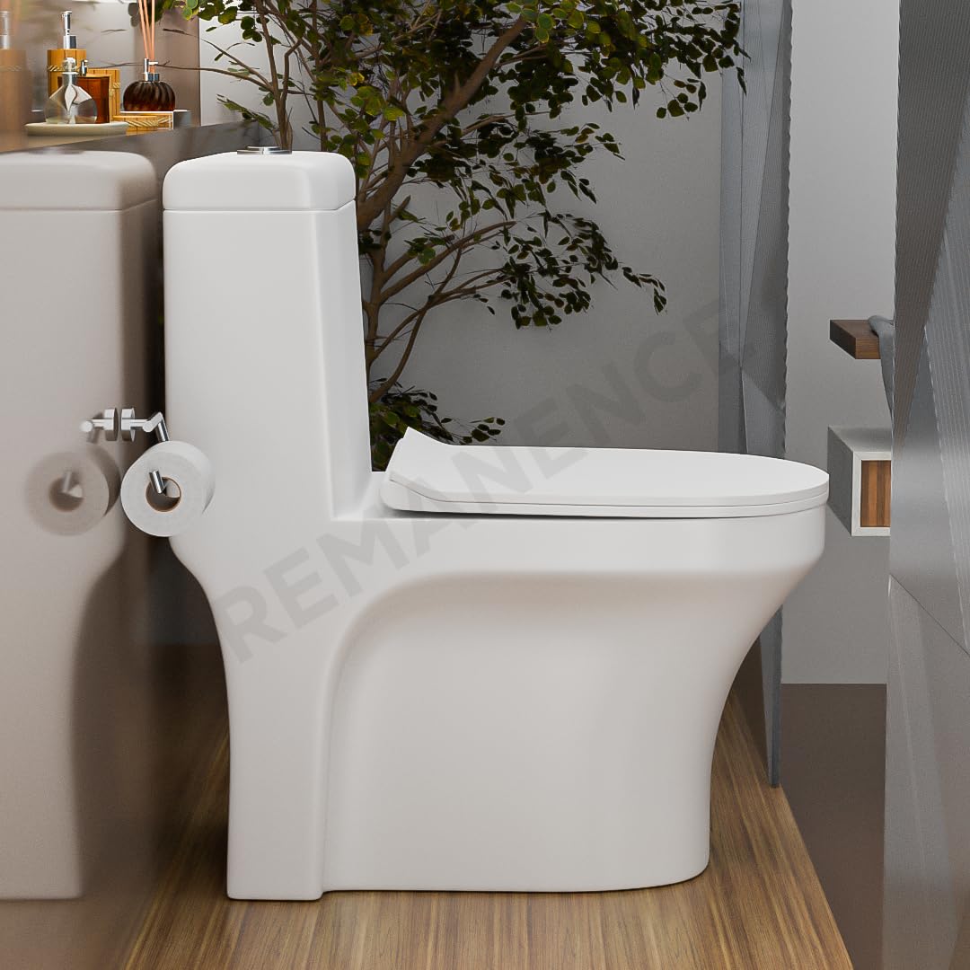 REMANENCE Floor Mounted One-Piece Western Toilet Commode with Soft Close Seat For Bathroom (67 x 36 x 73 Centimeters) (White)