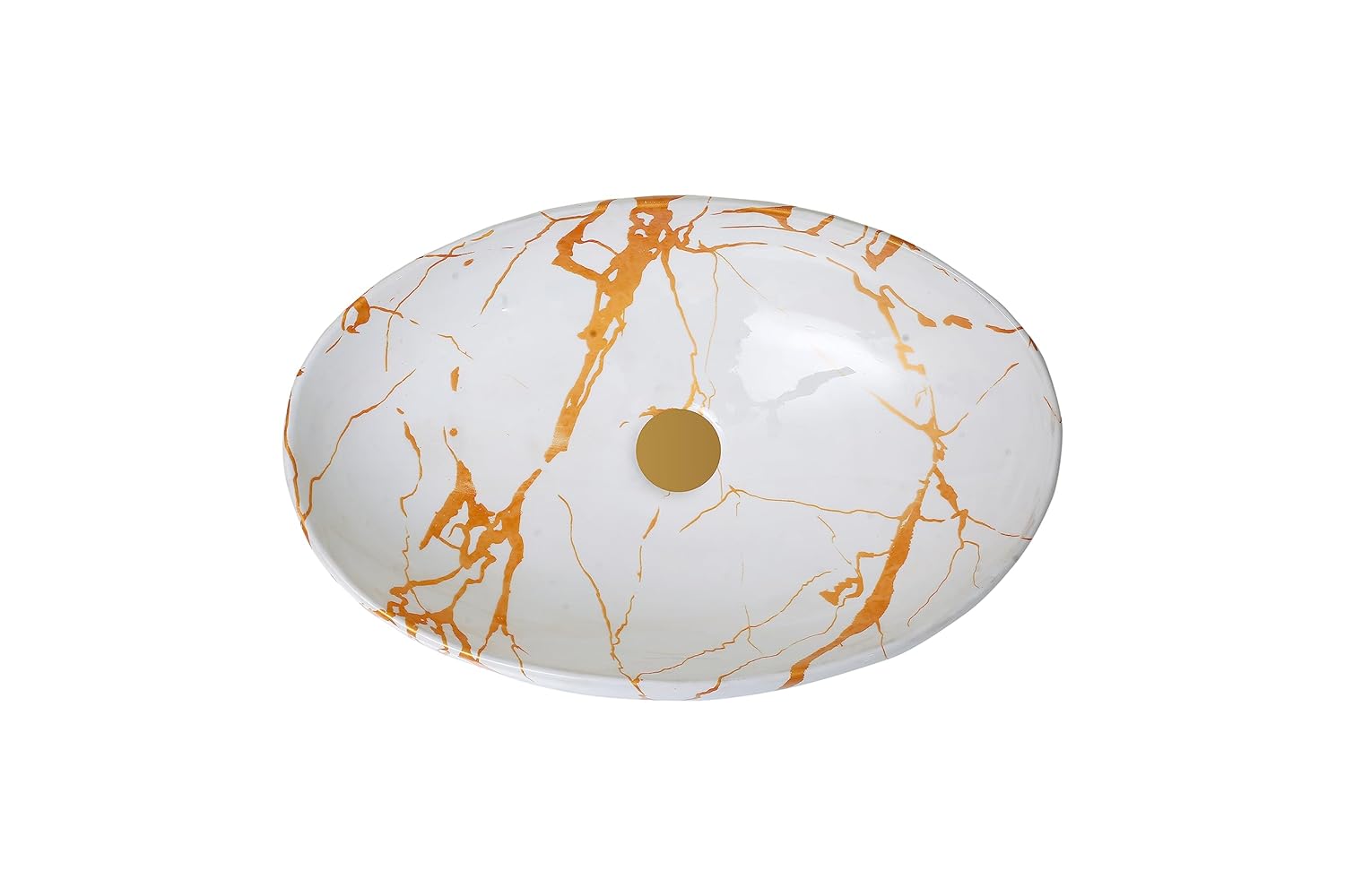 REMANENCE Ceramic Countertop Wash Basin for Designer Bathroom, Boutique Hotels, Luxury Homes (24 x 15 x 6 Inch) (White Gold)