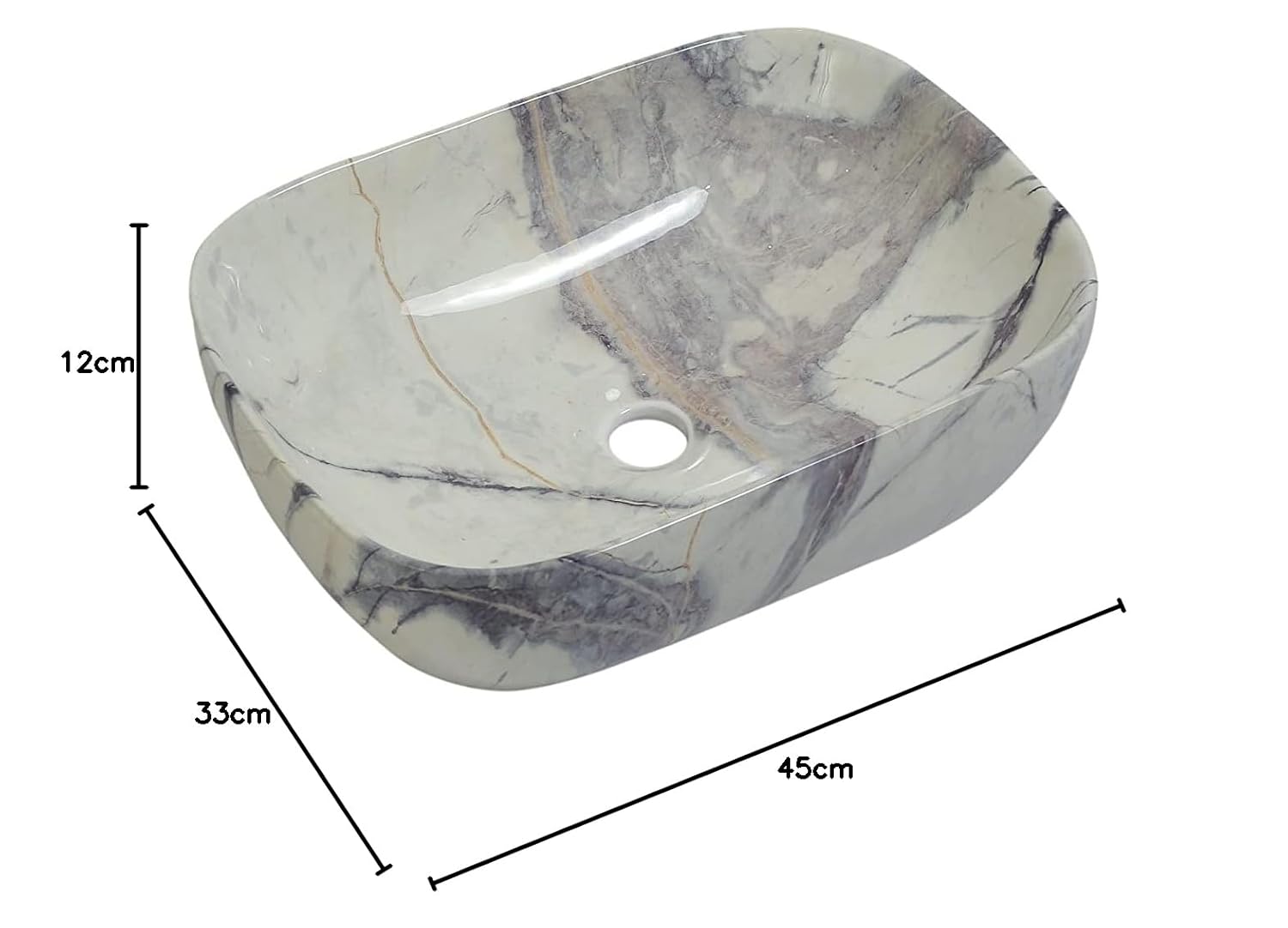 REMANENCE Designer Premium Table Top Wash Basin for Designer Showrooms, Fine-Dining Establishments, Upscale Hospitality Venues (18 x 13 x 5.5 Inch) (White-Grey)