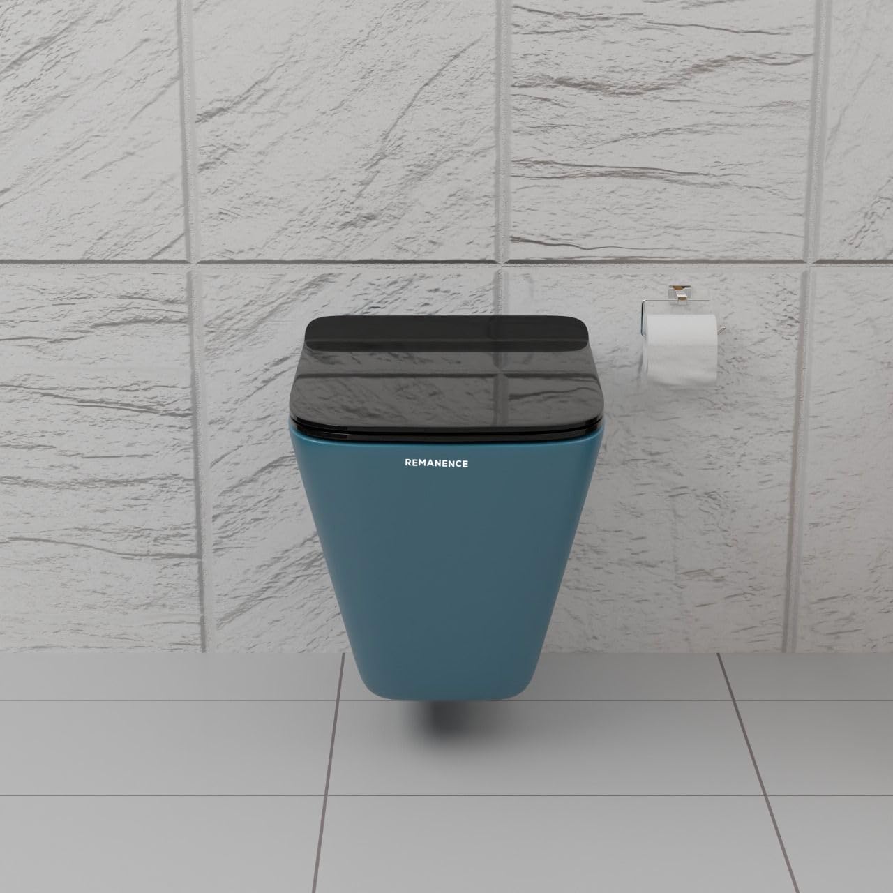 REMANENCE-EUROPEAN Style Ceramic Wall Mount Commode for Bathrooms with Soft Close Seat Cover (Blue)