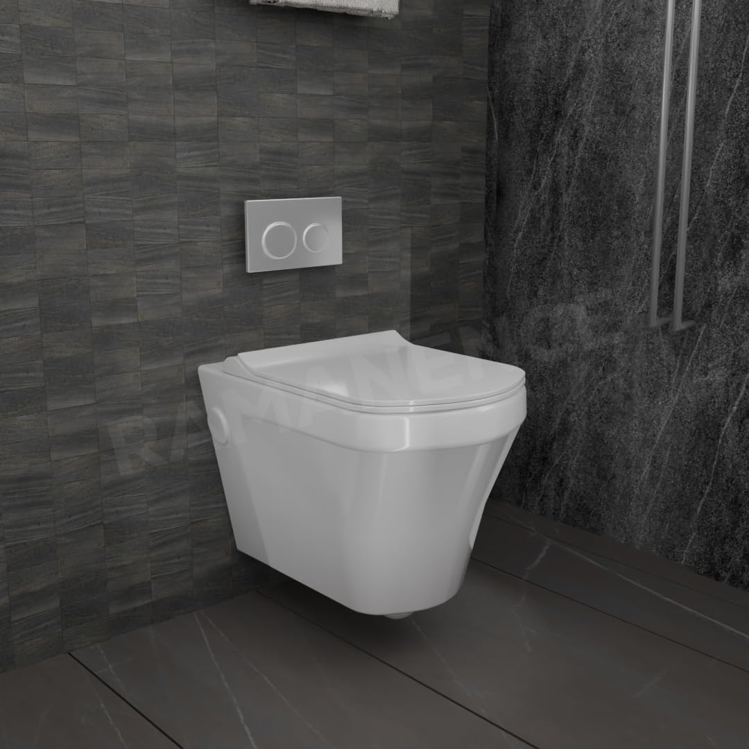 REMANENCE-TONIA Ceramic Wall Mount/Wall Hung Western Toilet Commode for Bathrooms With Soft Close Seat Cover