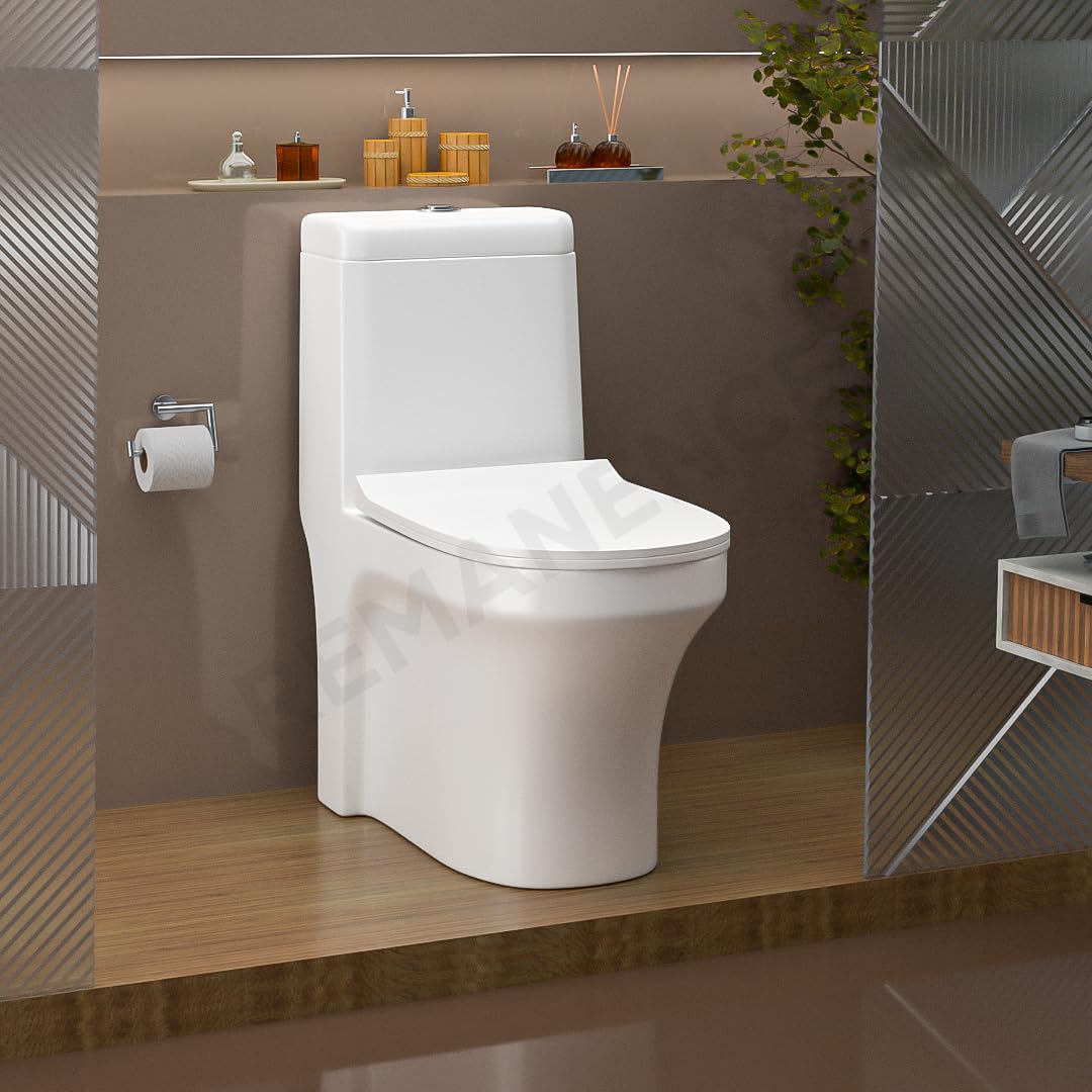 REMANENCE Floor Mounted One-Piece Western Toilet Commode with Soft Close Seat For Bathroom (67 x 36 x 73 Centimeters) (White)