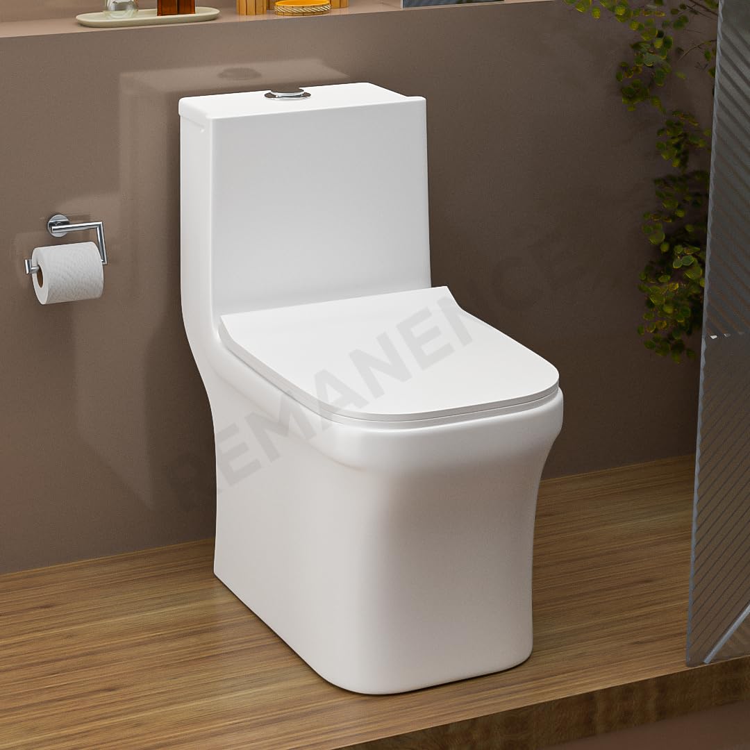 REMANENCE Floor Mounted One-Piece Western Toilet Commode with Soft Close Seat For Bathroom (67 x 34 x 73.5 Centimeters) (White)