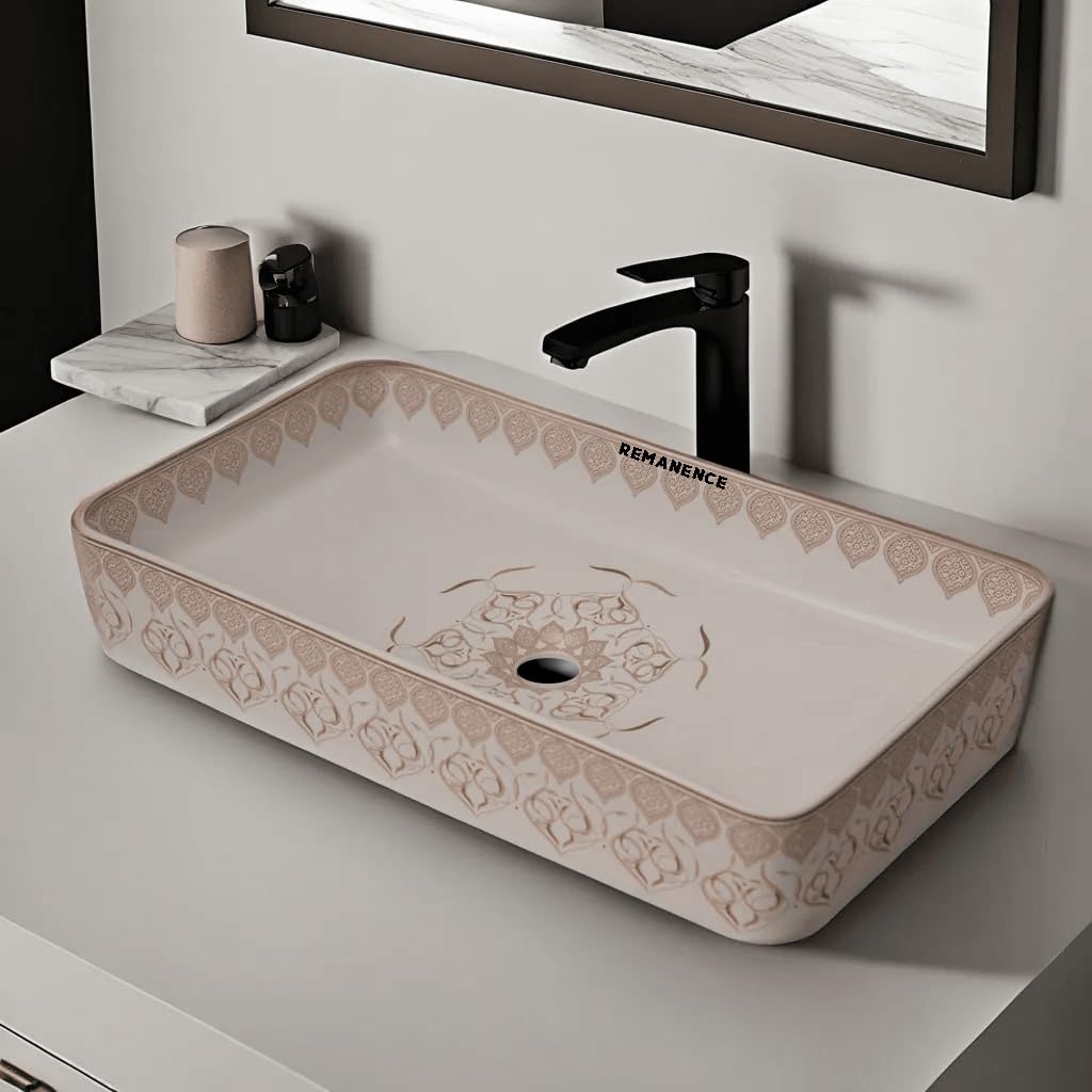 REMANENCE Designer Table Top Wash Basin For Bathroom (24 x 14 x 5 Inch) (Moroccan Design SL 94)