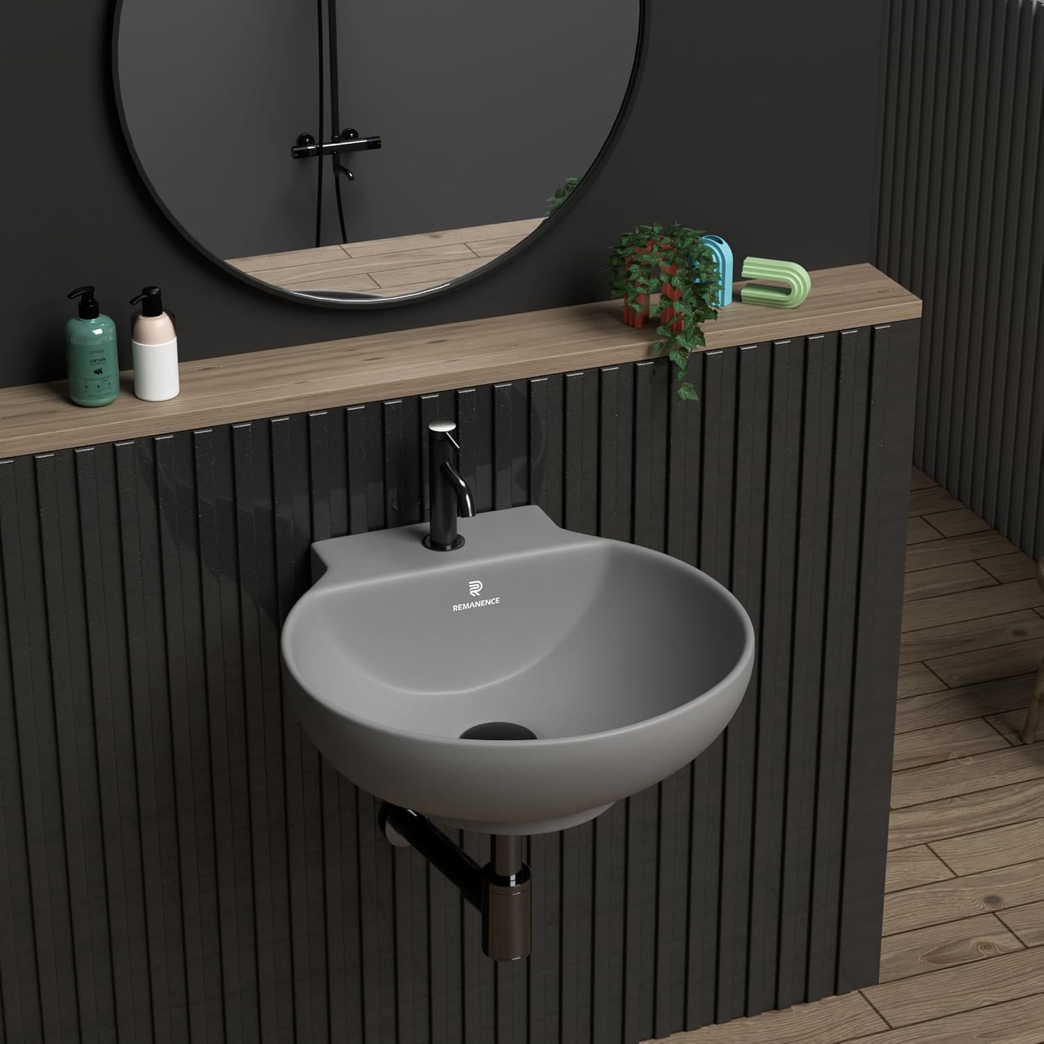 REMANENCE-NANO Ceramic Wall Hung Corner Wash Basin for Bathroom (12 x 12 x 5 Inch)