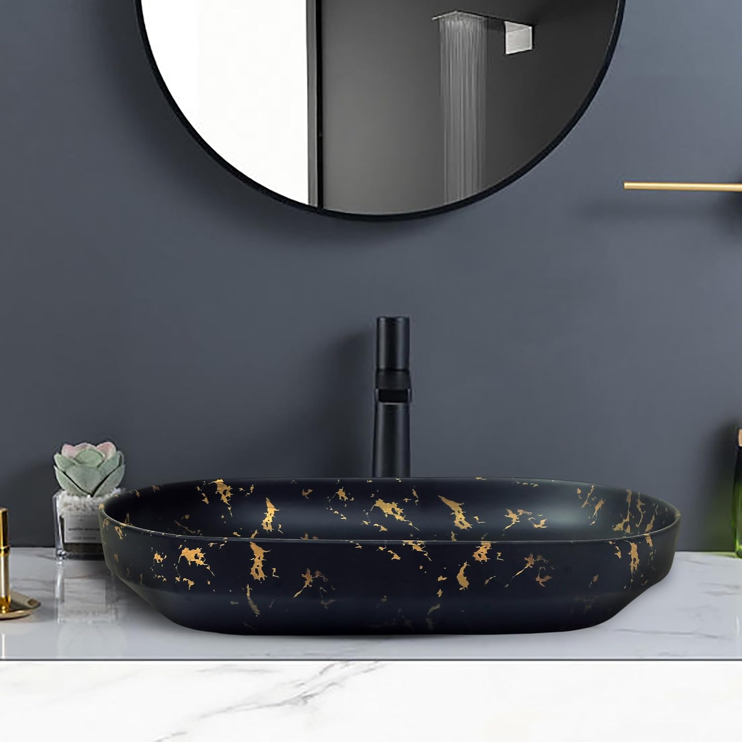 REMANENCE Premium Designer Countertop Wash Basin for Premium Restaurants & Cafés, Luxury Bathrooms, Boutique Hotels & Resorts (28 x 14 x 5.5 Inch) (Designer Black Gold)