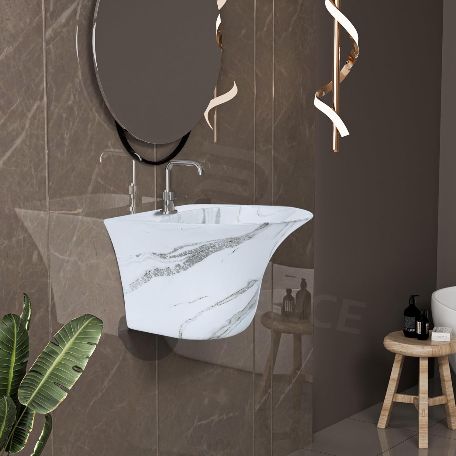 REMANENCE-RICH Luxury Wall Mount Half Pedestal Wash Basin for Bathroom (Designer Grey)