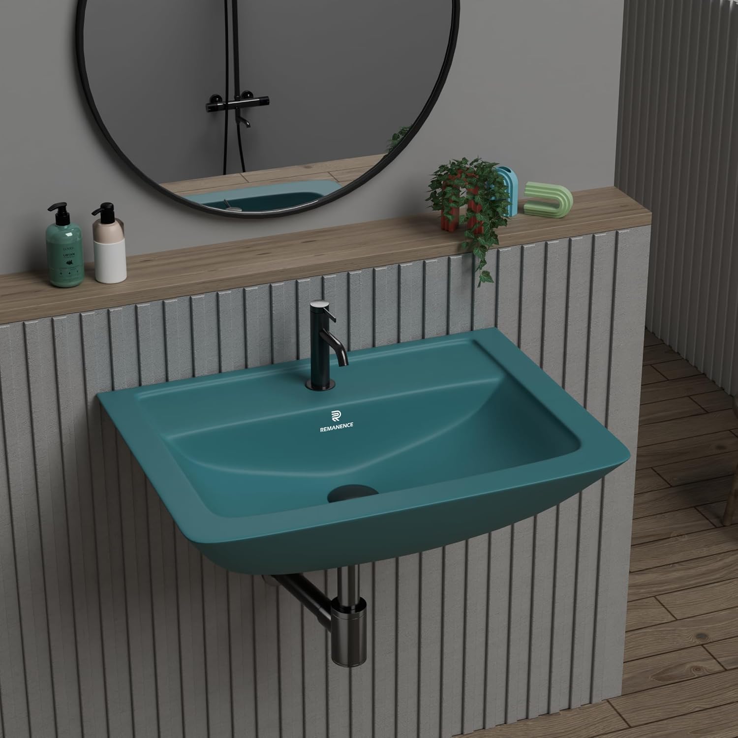 REMANENCE-SUNNY Ceramic Wall Mounted Corner Wash Basin (16 x 15 x 6 Inch)