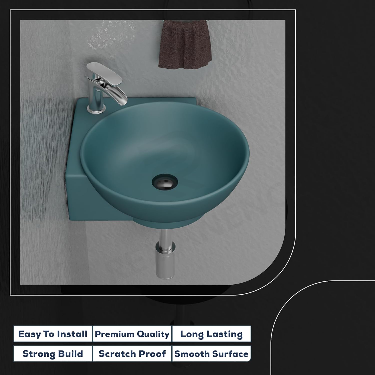 REMANENCE-ROUND Ceramic Wall Mounted Small Corner Wash Basin for Bathroom (16.3 x 13.8 x 4.3 Inch)