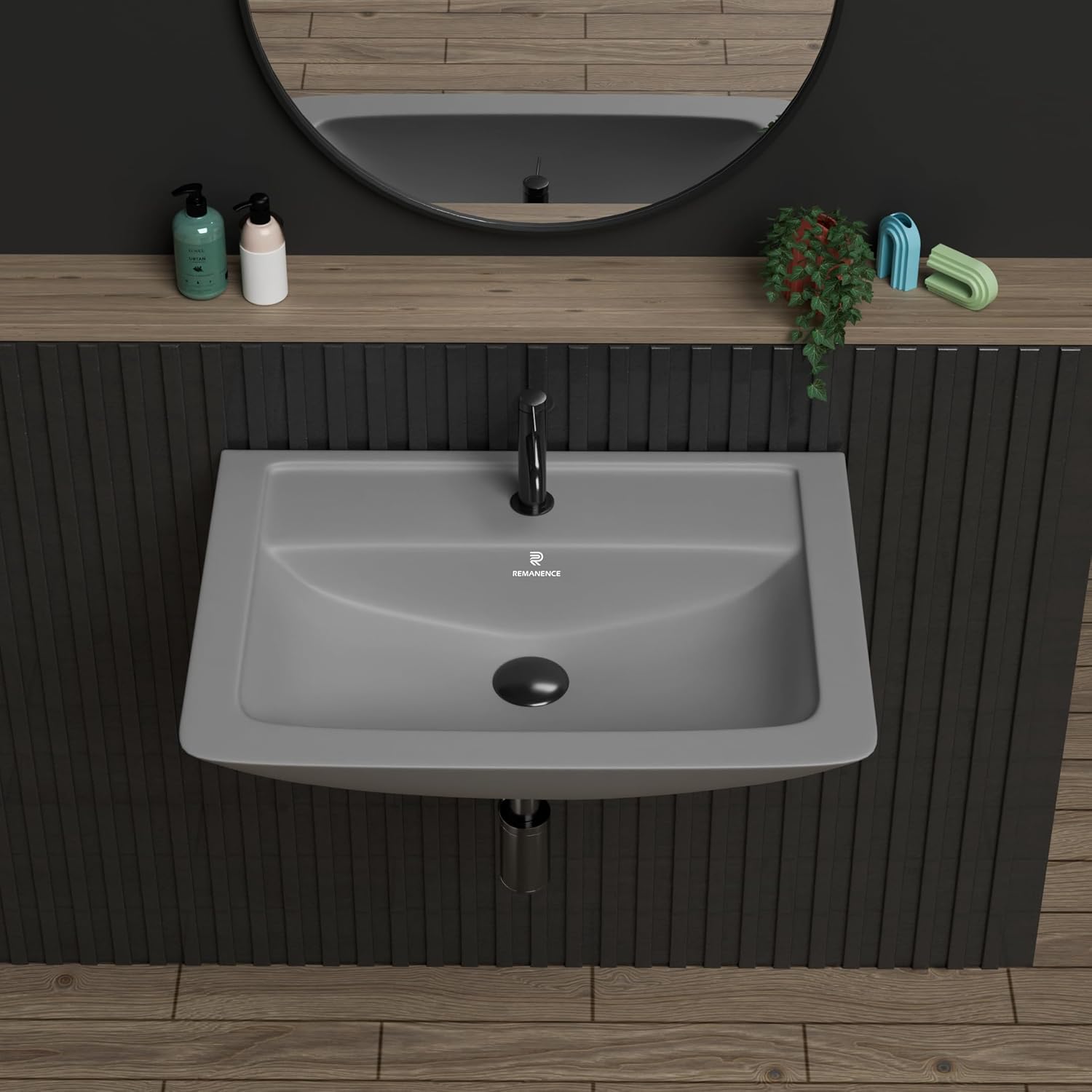 REMANENCE-SUNNY Ceramic Wall Mounted Corner Wash Basin (16 x 15 x 6 Inch)