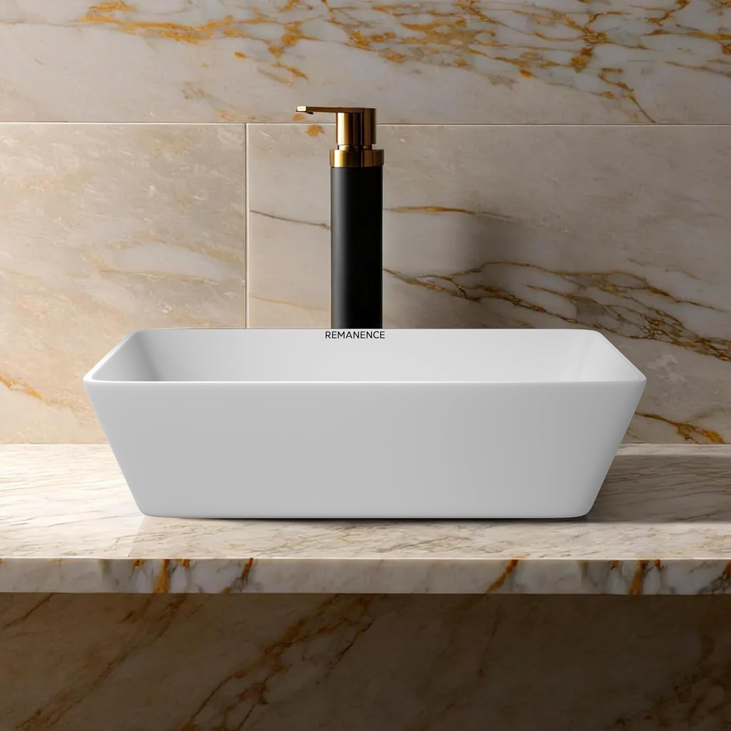 REMANENCE Granite Quartz Countertop Wash Basin (18 X 13 X 5.5 Inch) (Matte White)