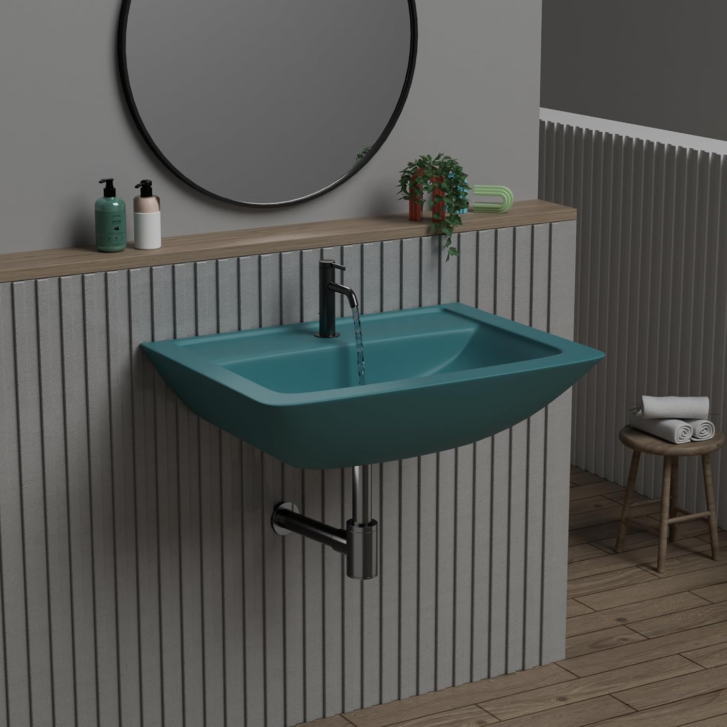 REMANENCE-SUNNY Ceramic Wall Mounted Corner Wash Basin (16 x 15 x 6 Inch)