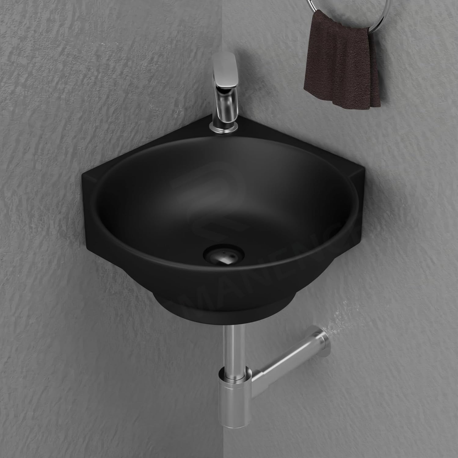 REMANENCE-ROUND Ceramic Wall Mounted Small Corner Wash Basin for Bathroom (16.3 x 13.8 x 4.3 Inch)
