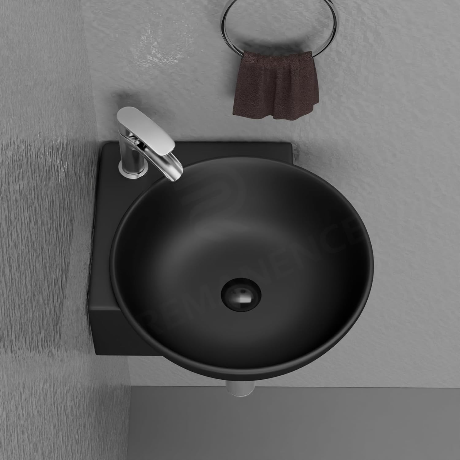 REMANENCE-ROUND Ceramic Wall Mounted Small Corner Wash Basin for Bathroom (16.3 x 13.8 x 4.3 Inch)