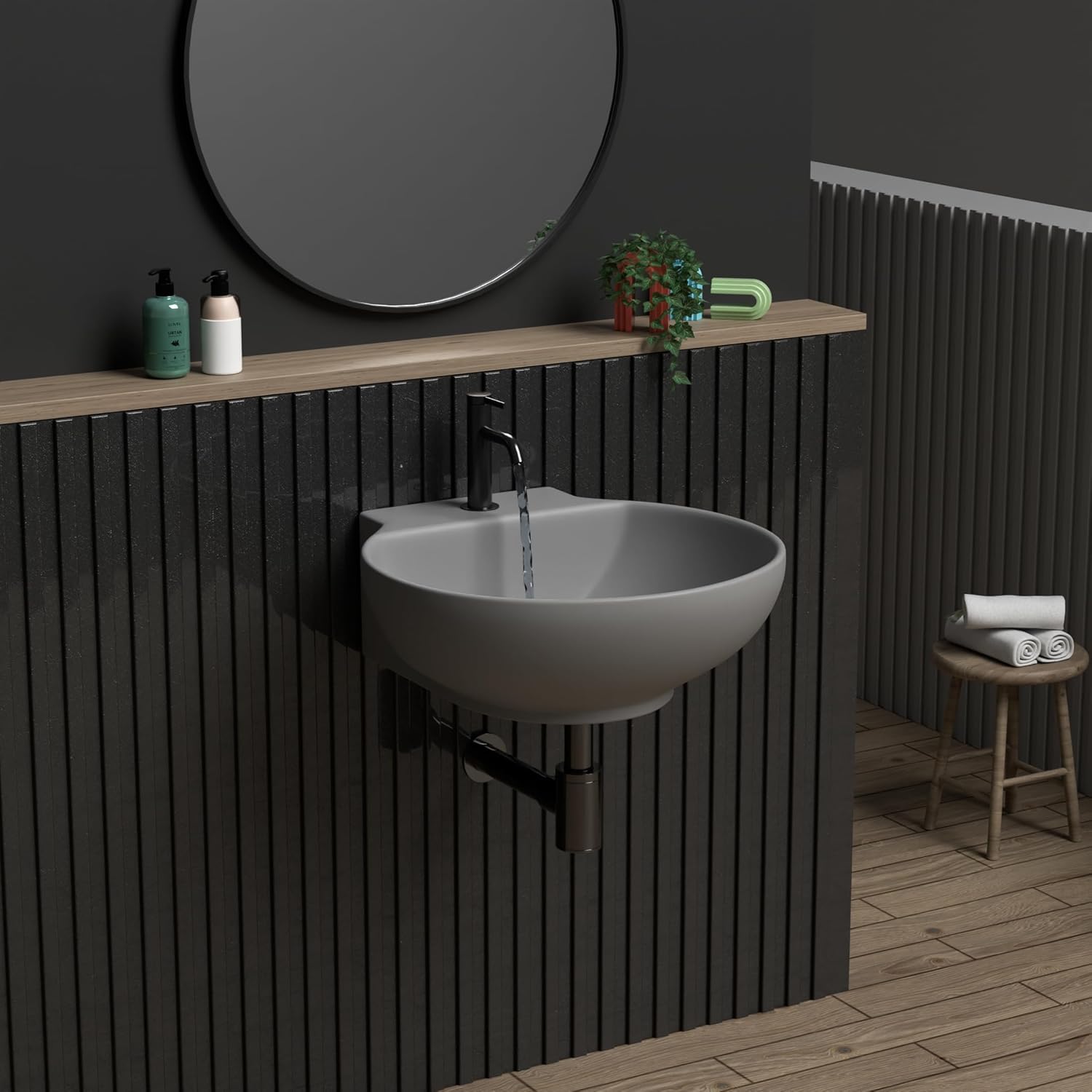 REMANENCE-NANO Ceramic Wall Hung Corner Wash Basin for Bathroom (12 x 12 x 5 Inch)