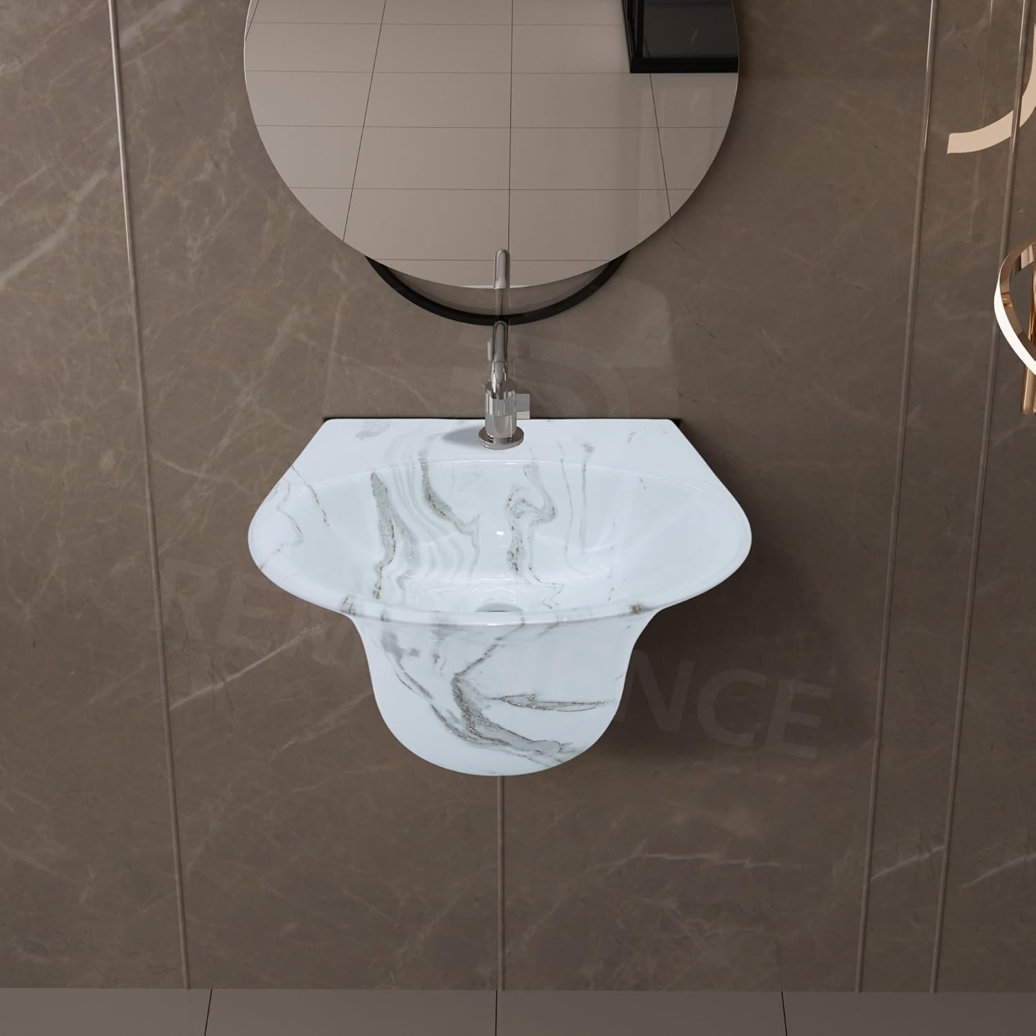 REMANENCE-RICH Luxury Wall Mount Half Pedestal Wash Basin for Bathroom (Designer Grey)