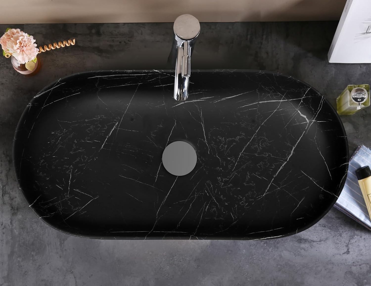 REMANENCE Premium Designer Countertop Wash Basin for Premium Restaurants & Cafés, Luxury Bathrooms, Boutique Hotels & Resorts (28 x 14 x 5.5 Inch) (Matt Black)