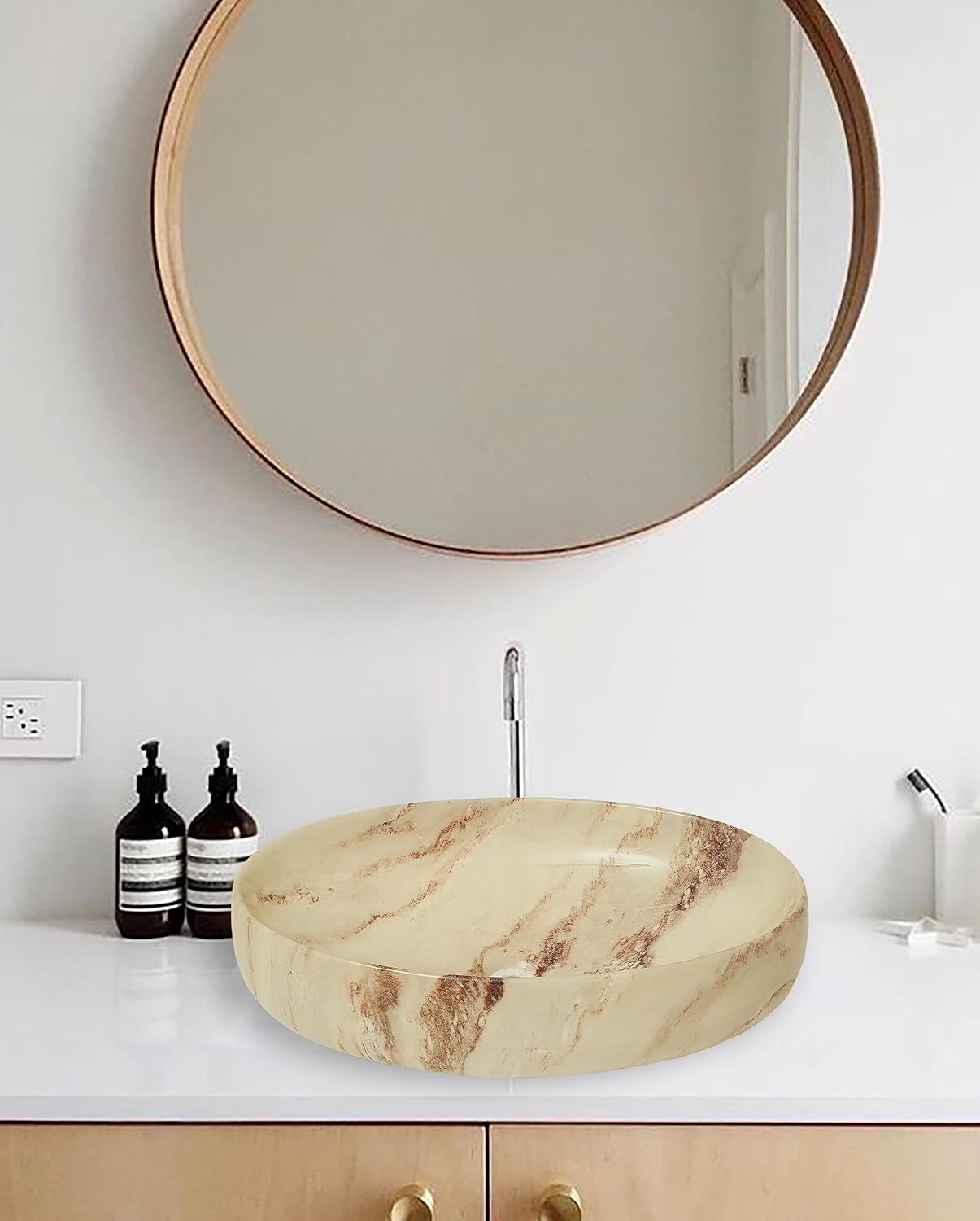 REMANENCE Ceramic Countertop Wash Basin for Designer Bathroom, Boutique Hotels, Luxury Homes (24 x 15 x 6 Inch) (Beige)