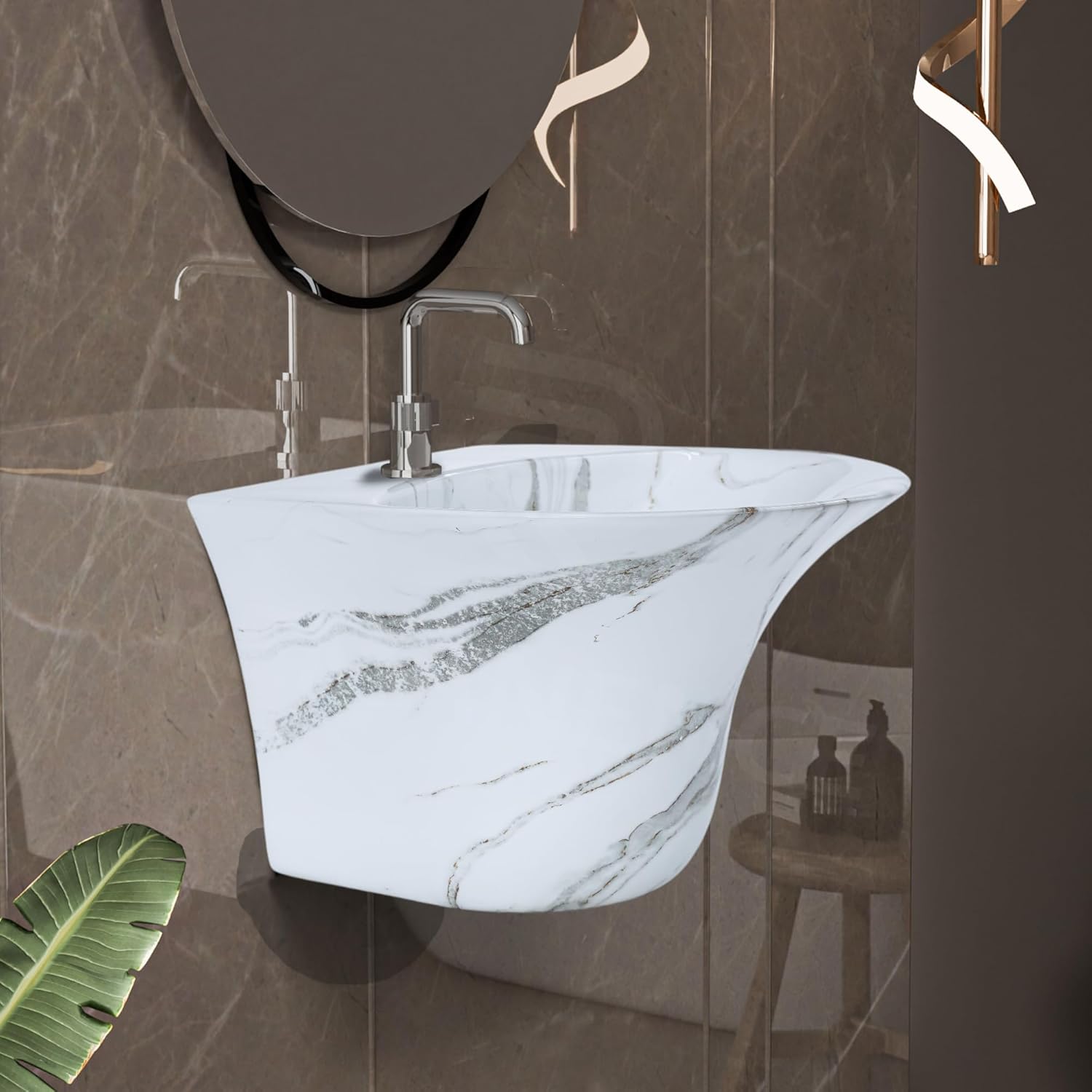 REMANENCE-RICH Luxury Wall Mount Half Pedestal Wash Basin for Bathroom (Designer Grey)