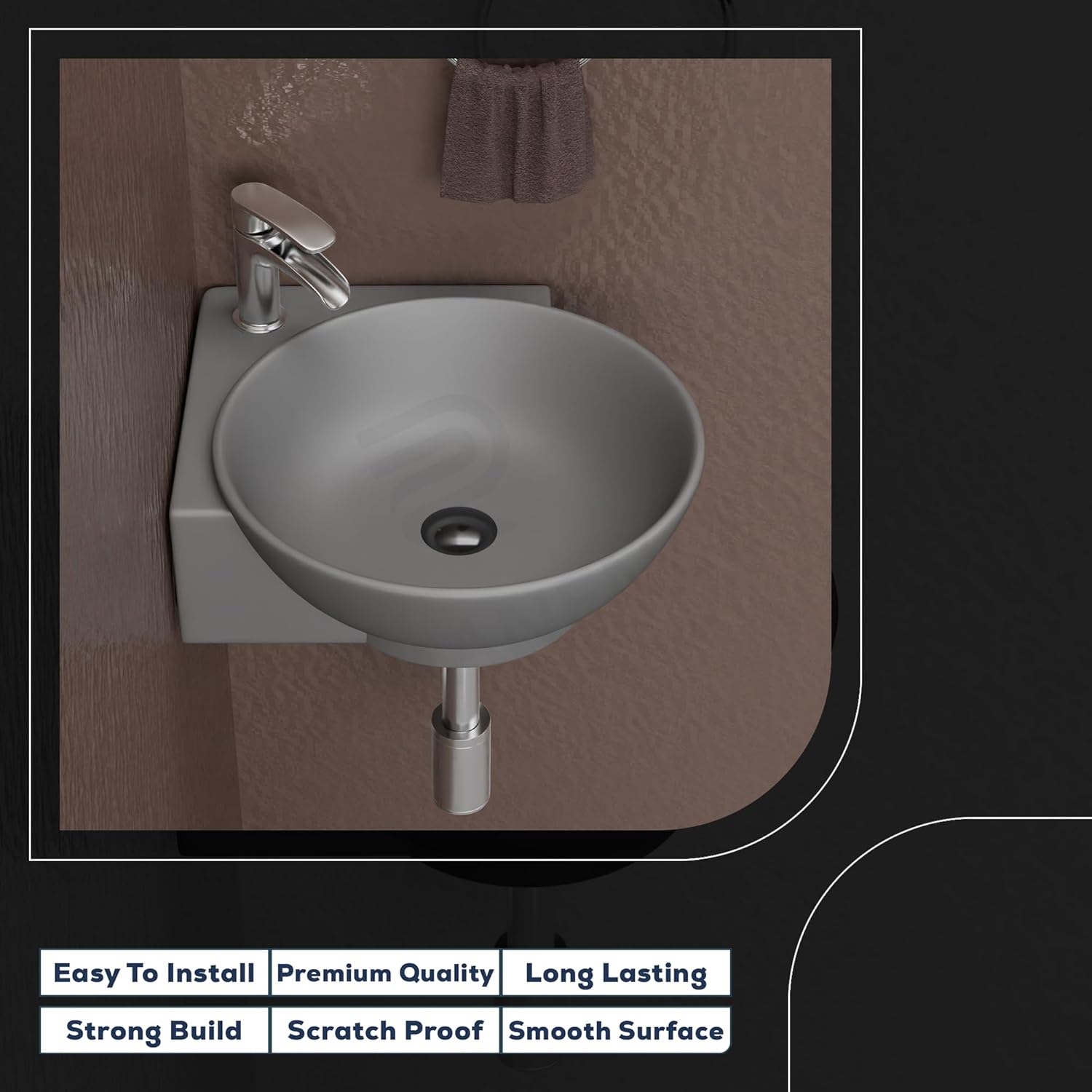 REMANENCE-ROUND Ceramic Wall Mounted Small Corner Wash Basin for Bathroom (16.3 x 13.8 x 4.3 Inch)