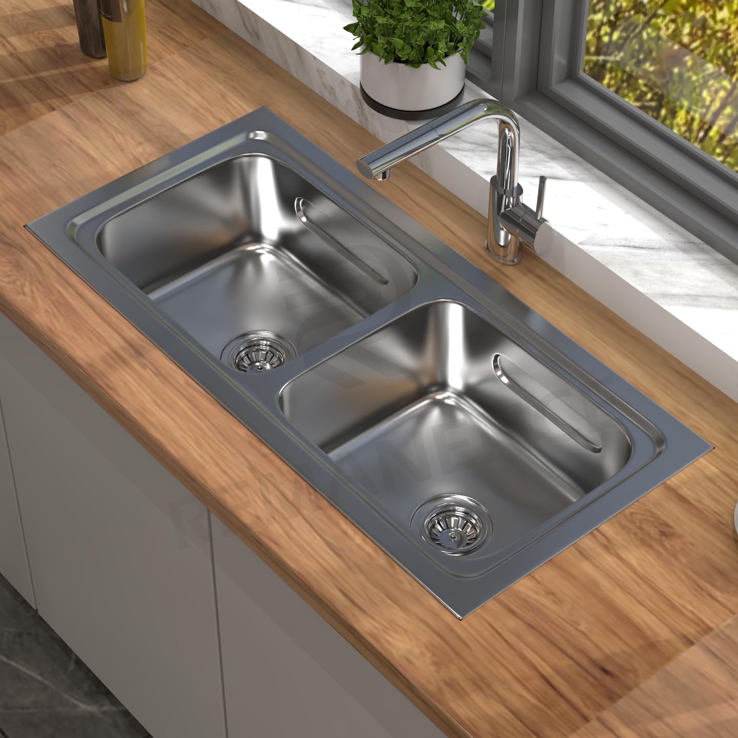 REMANENCE 304 Grade Stainless Steel Double Bowl Kitchen Sink (37 x 18 x 8 Inch) (Glossy)