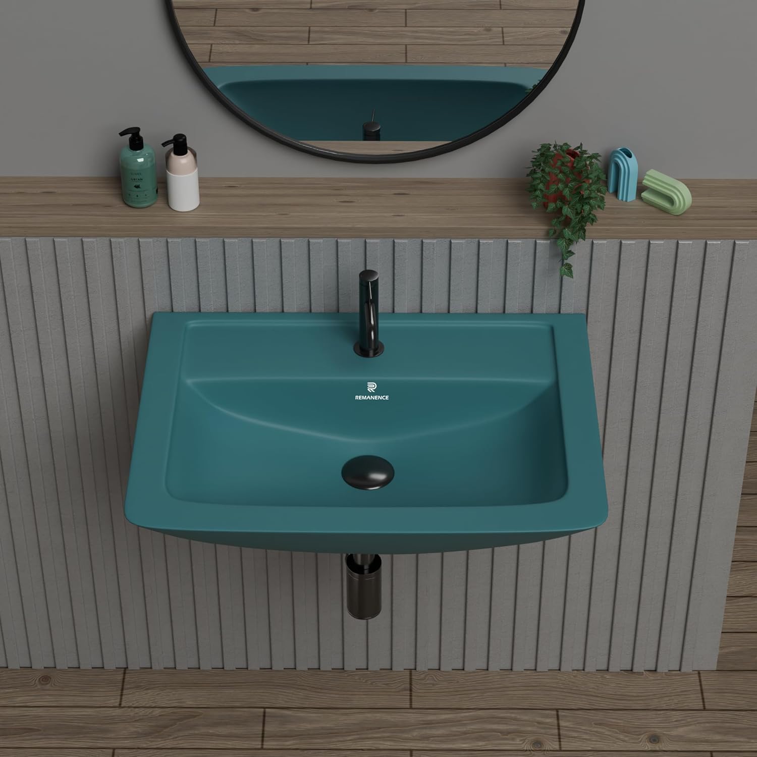REMANENCE-SUNNY Ceramic Wall Mounted Corner Wash Basin (16 x 15 x 6 Inch)