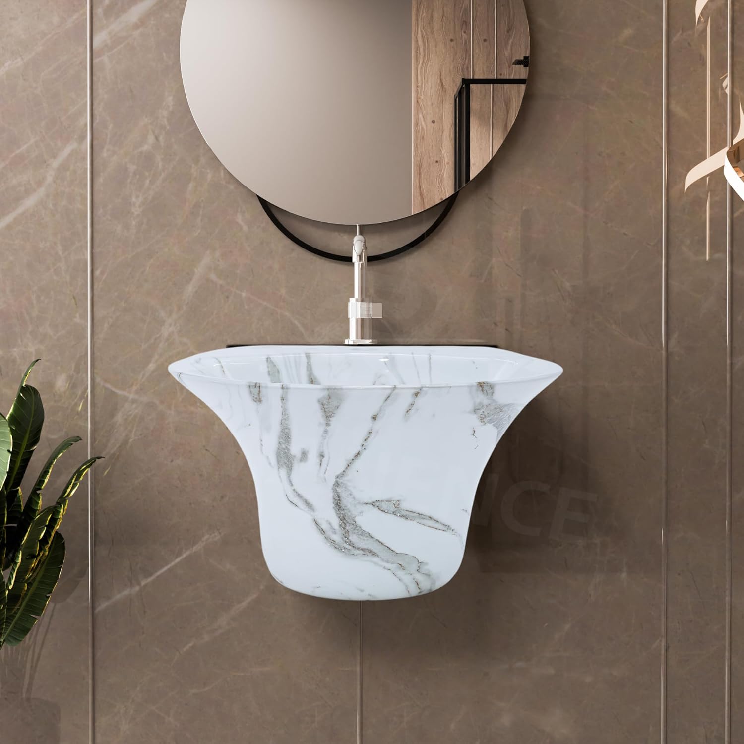 REMANENCE-RICH Luxury Wall Mount Half Pedestal Wash Basin for Bathroom (Designer Grey)