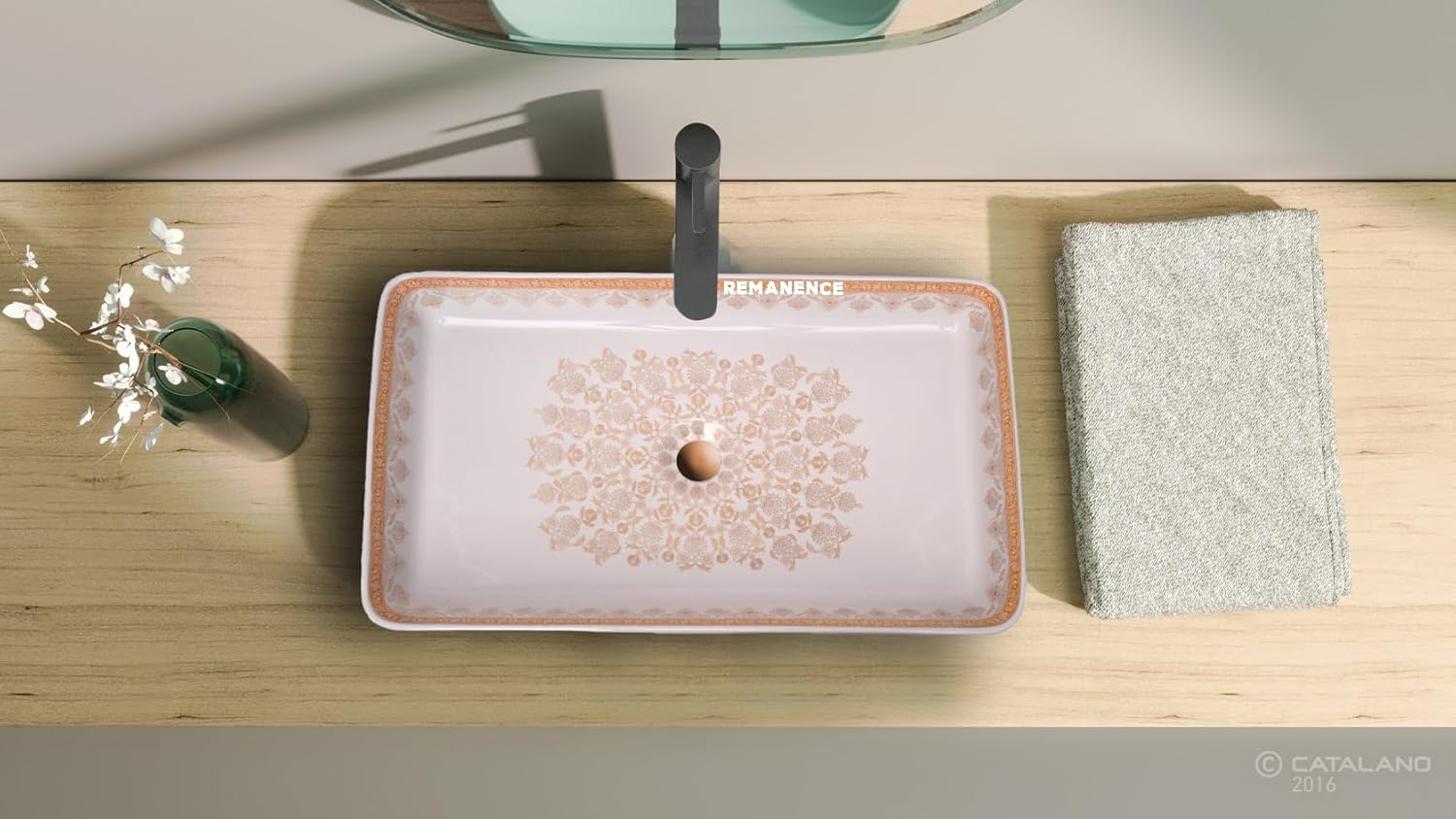 REMANENCE Designer Table Top Wash Basin For Bathroom (24 x 14 x 5 Inch) (Moroccan Design SL 92)