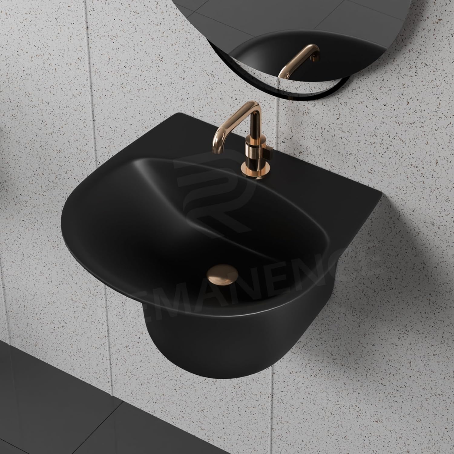 REMANENCE-RICH Luxury Wall Mount Half Pedestal Wash Basin for Bathroom (Matte Black)