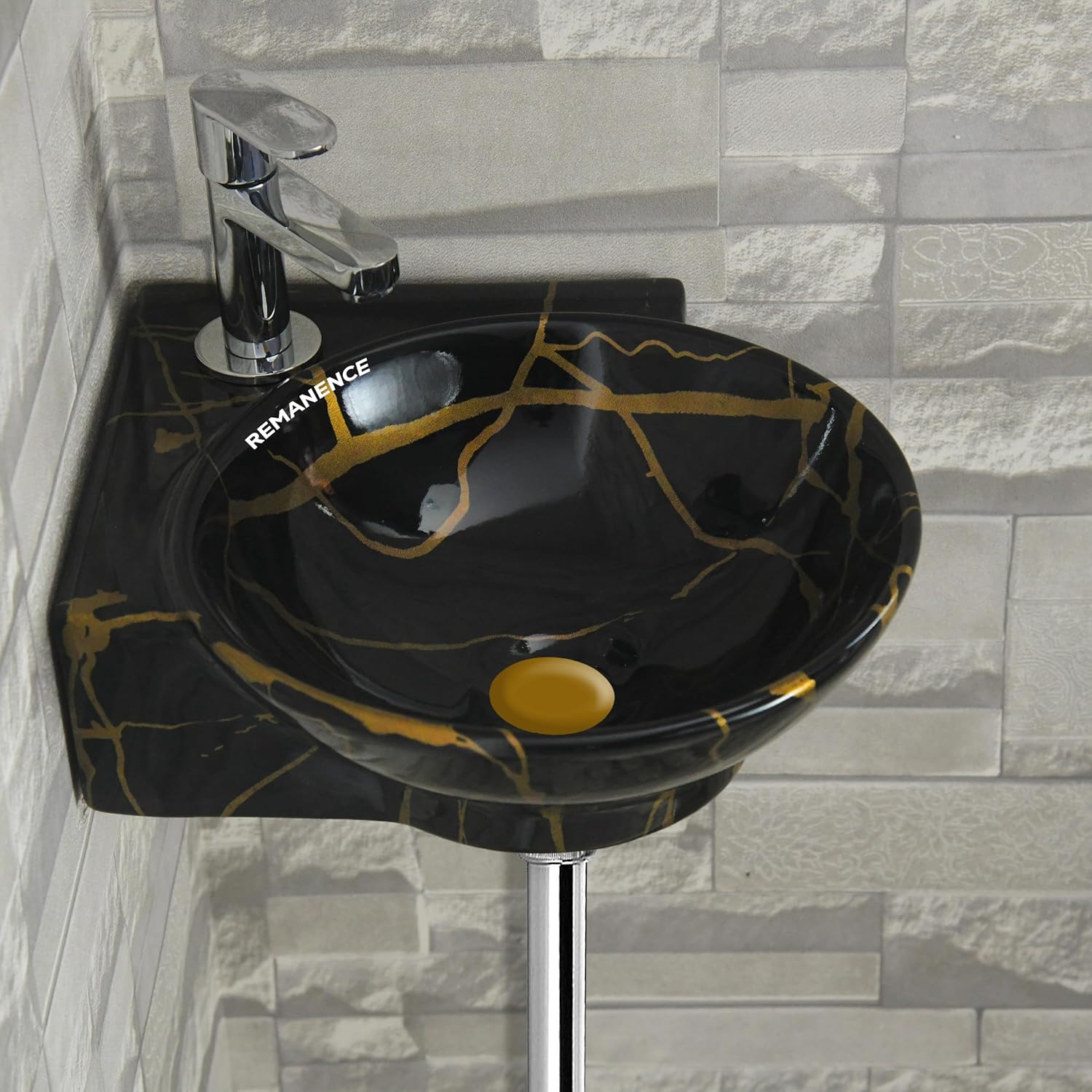 REMANENCE-ROUND Designer Wall Mounted Small Corner Wash Basin for Bathroom (16.3 x 13.8 x 4.3 Inch)