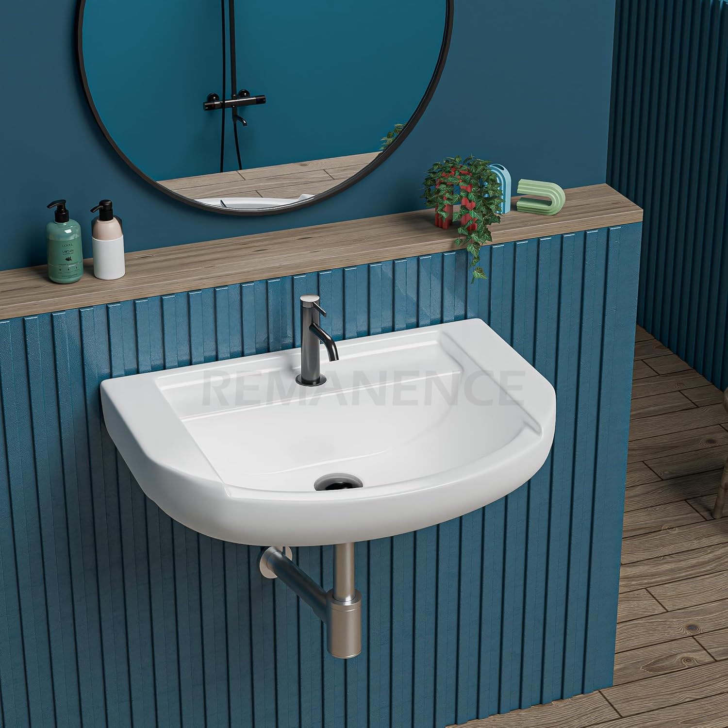 REMANENCE-GOLDEN Wall Mounted Wash Basin for Small Bathrooms & Powder Rooms (18.5 x 14 x 7.5 Inch)