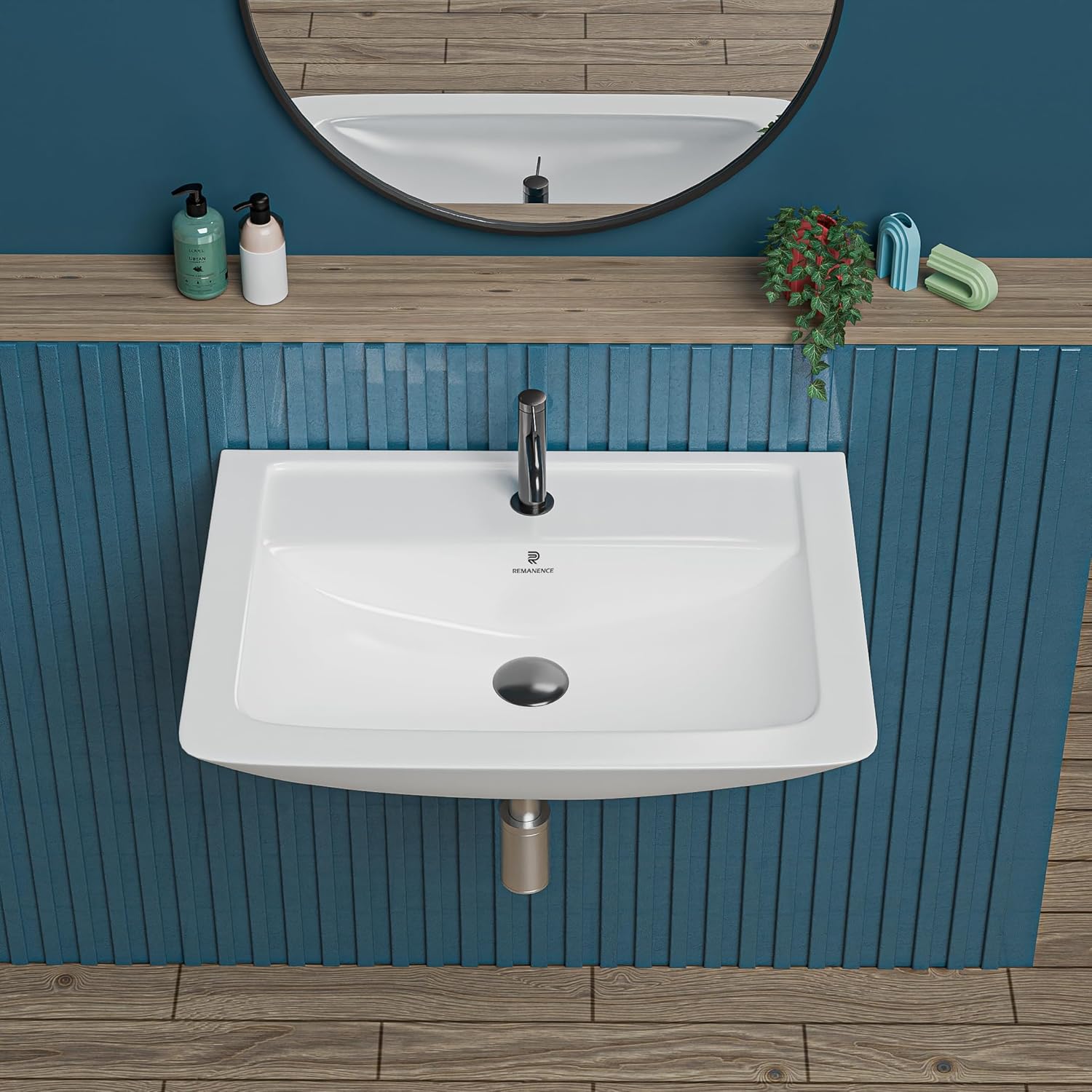 REMANENCE-SUNNY Ceramic Wall Mounted Corner Wash Basin (16 x 15 x 6 Inch)